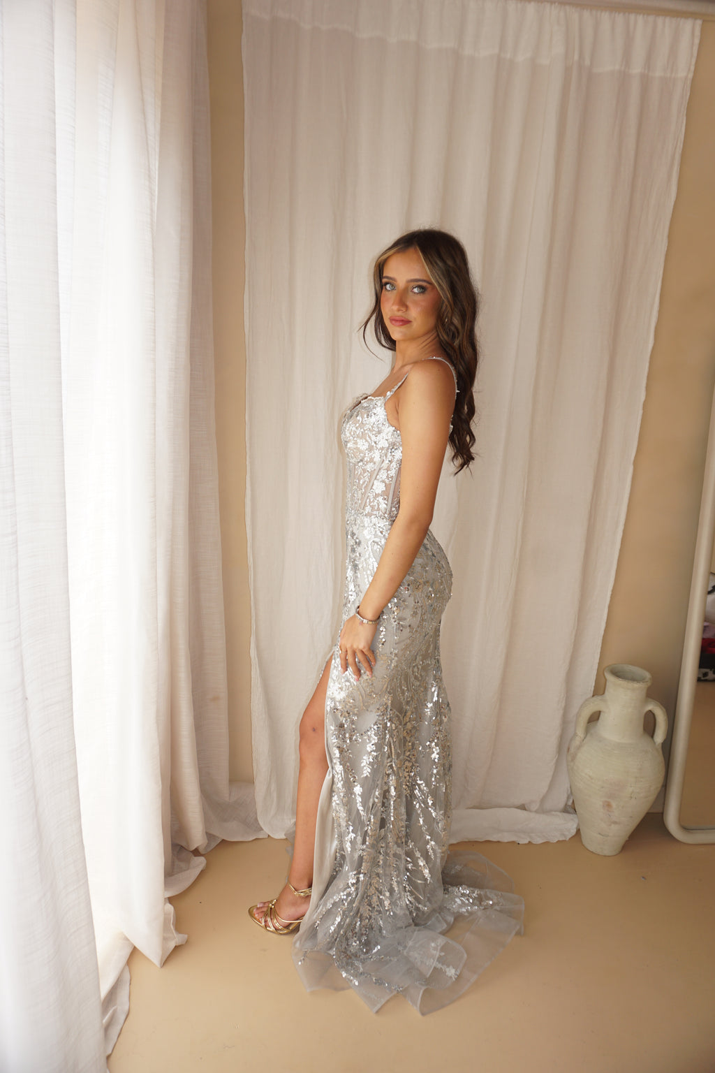 Sherri Hill Silver Dress US4/UK8