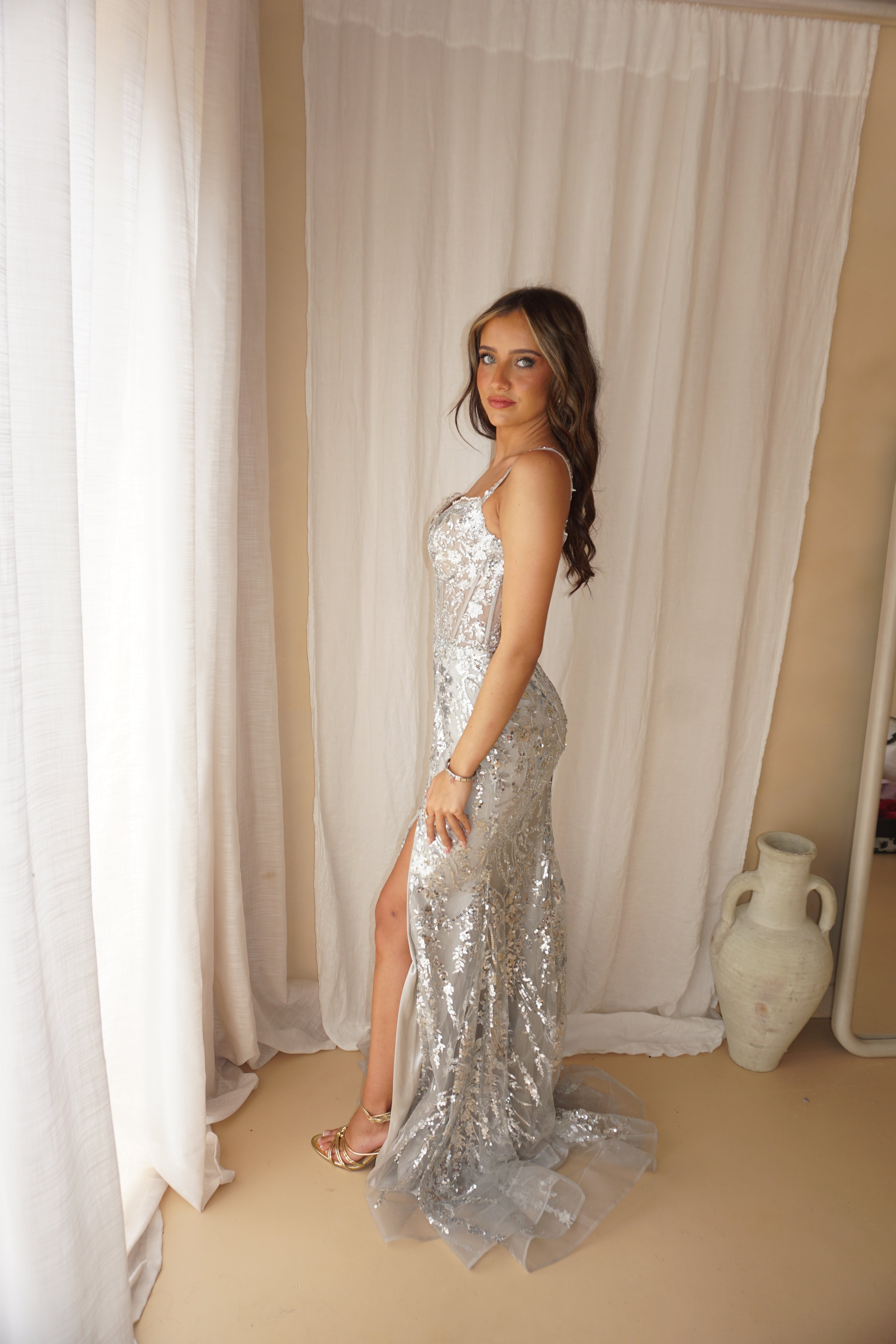 Sherri Hill Silver Dress US4/UK8