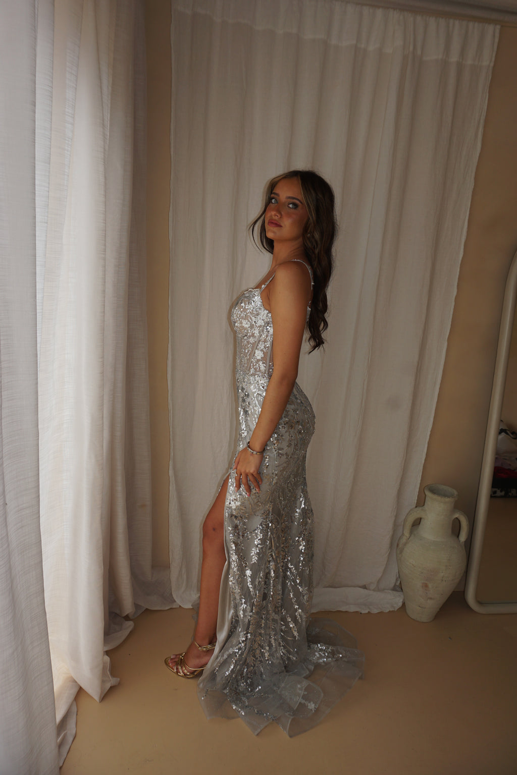 Sherri Hill Silver Dress US4/UK8