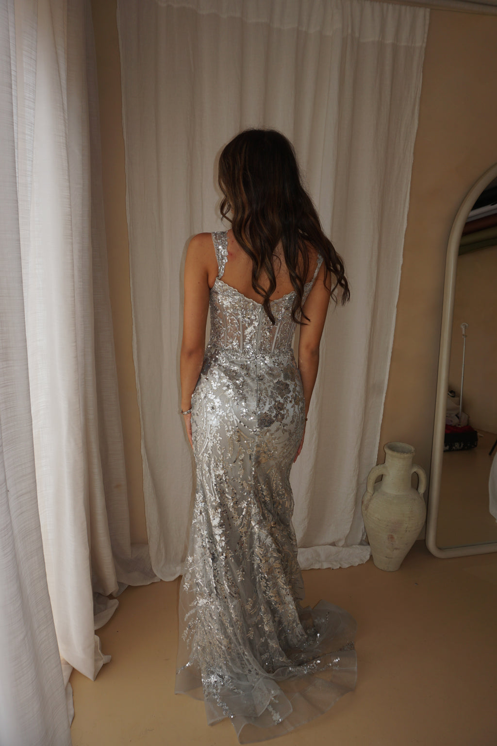 Sherri Hill Silver Dress US4/UK8
