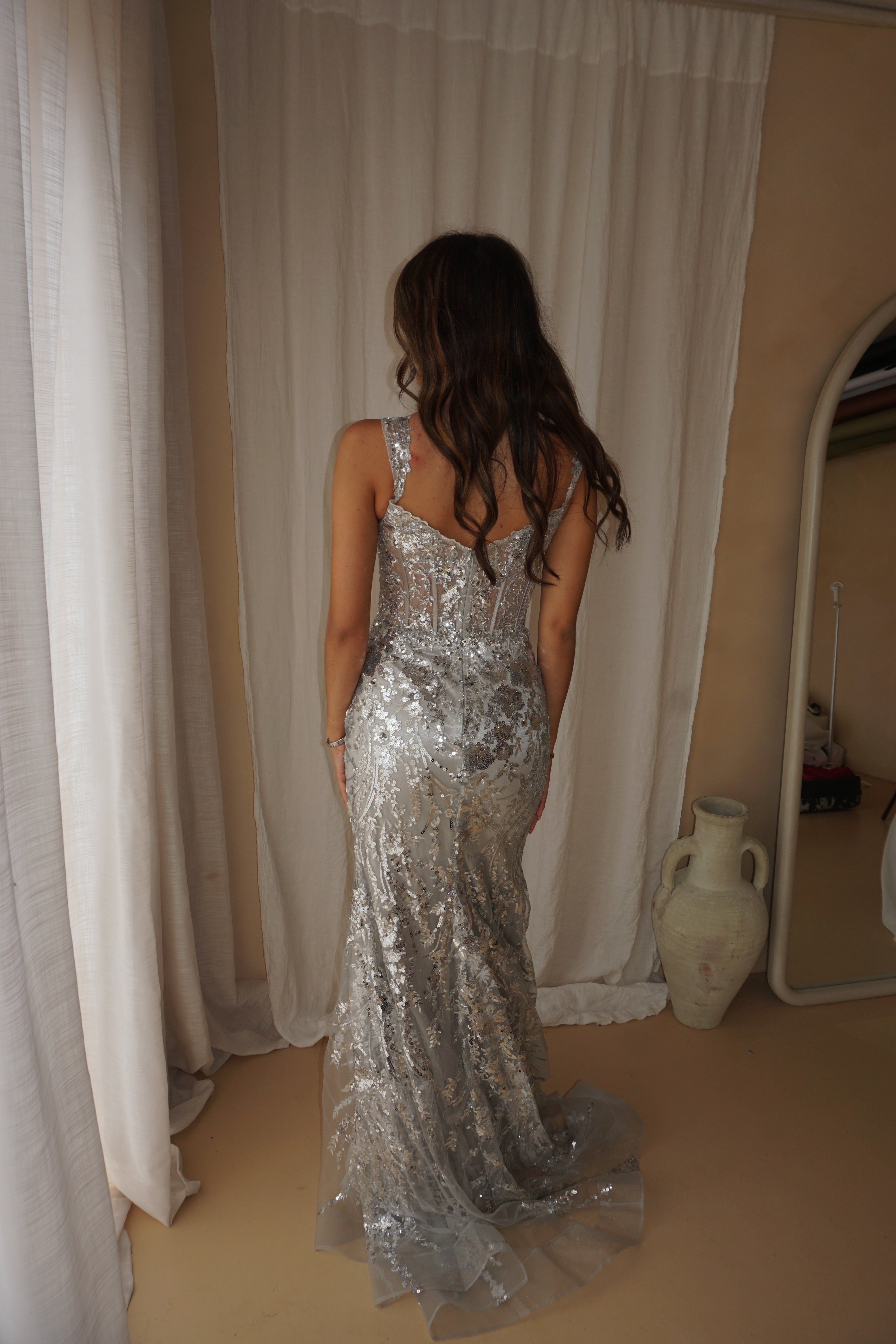 Sherri Hill Silver Dress US4/UK8