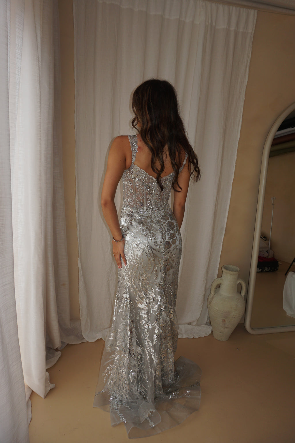 Sherri Hill Silver Dress US4/UK8