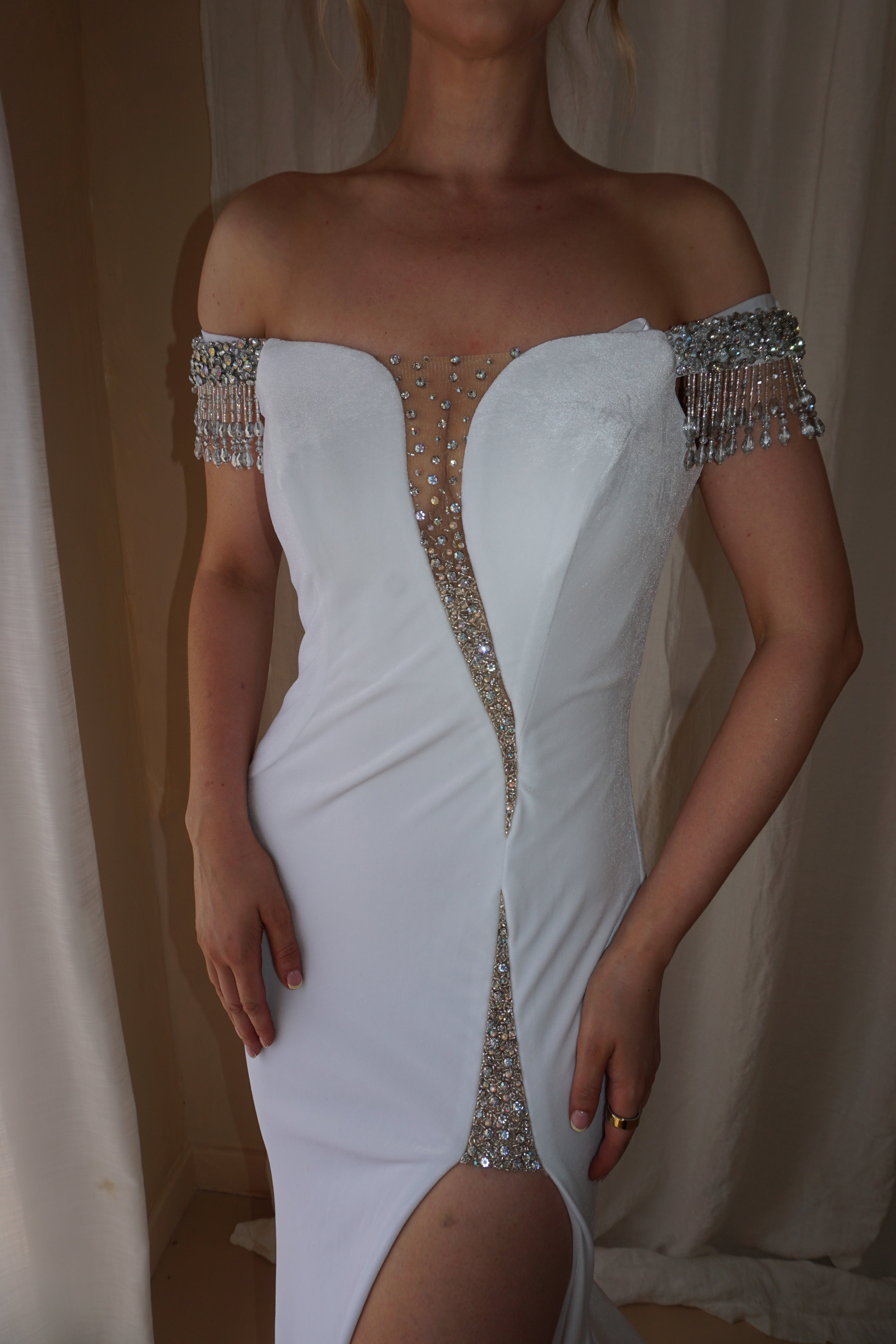 Ava Presley White Evening Gown US2/UK6
