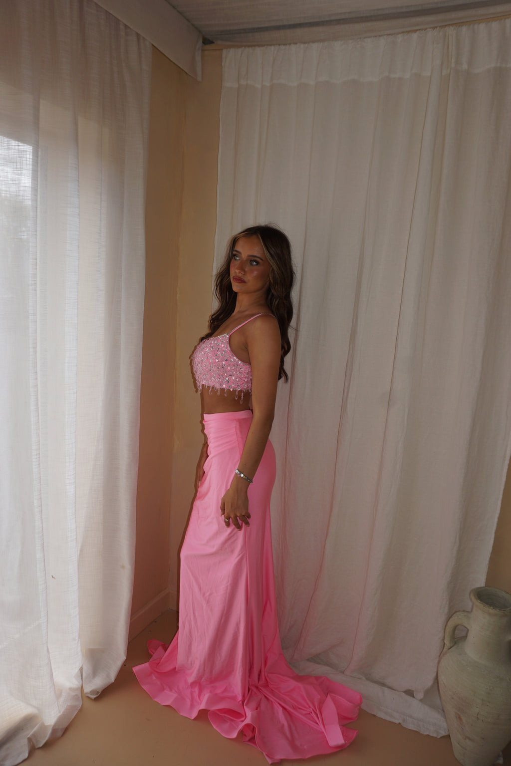 Ashley Lauren Pink 2 Piece Beaded Gown US4/UK8