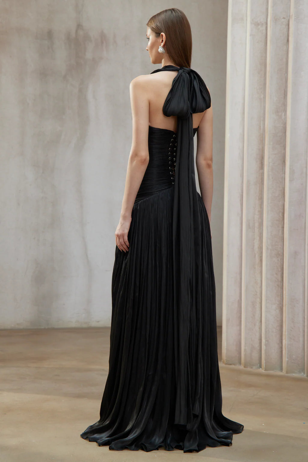 Uranie Black Gathered Maxi Dress
