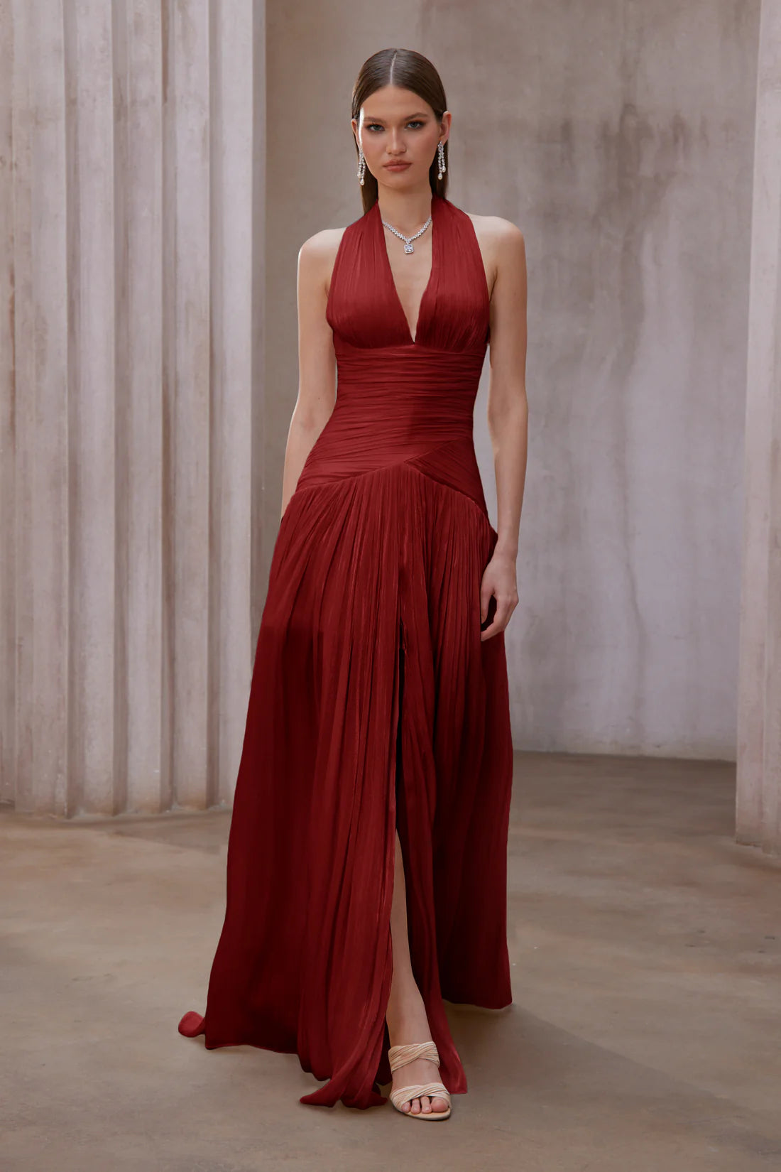 Uranie Red Gathered Maxi Dress