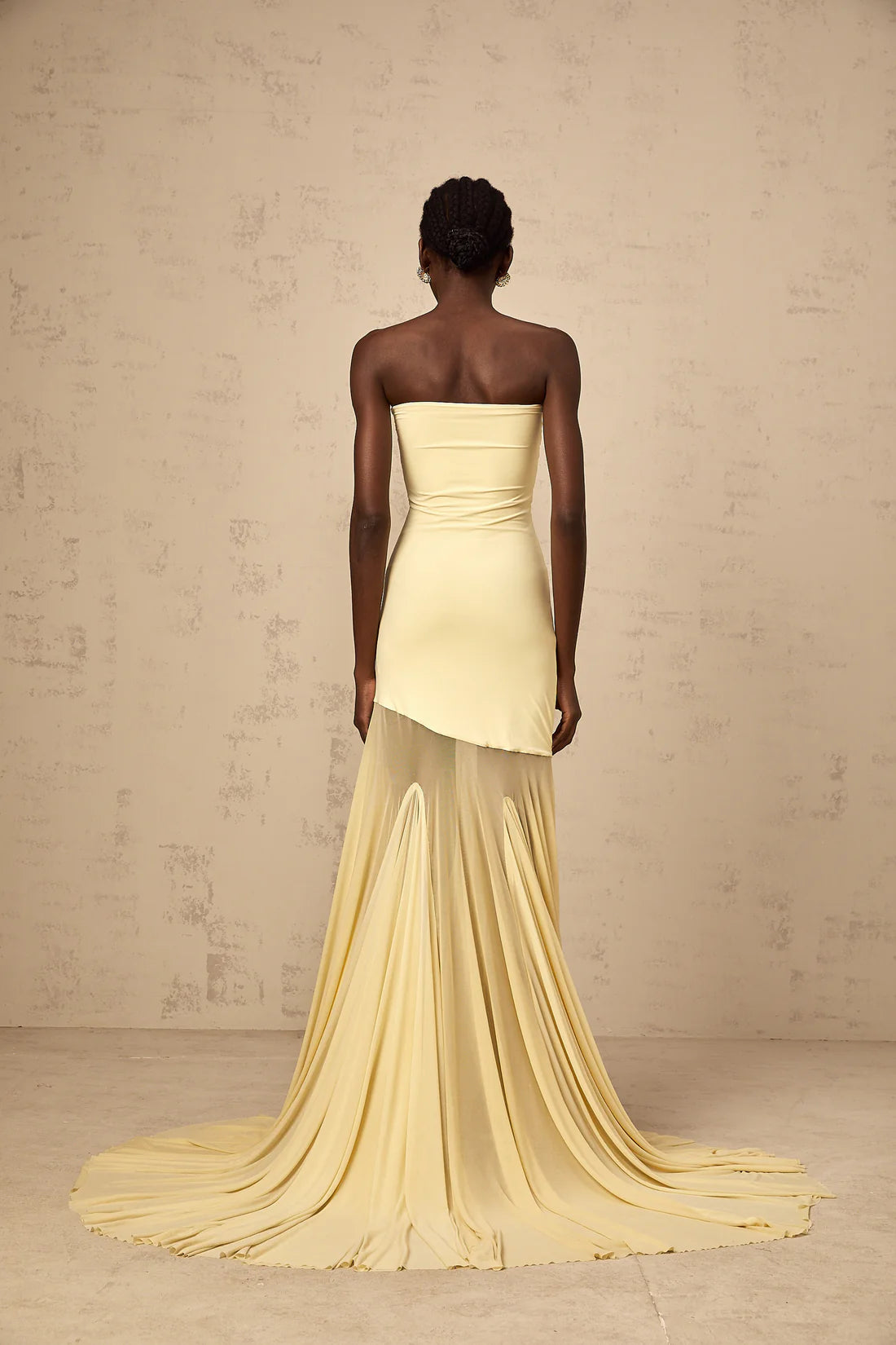 Josiane Yellow Off-Shoulder Sheer tulle maxi dress