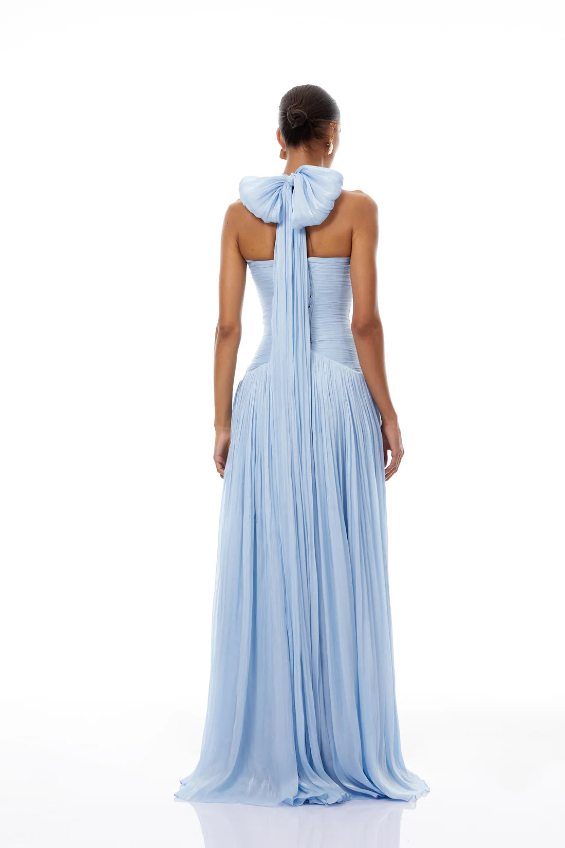 Terebenthine Blue Glossy Gathered Maxi Dress