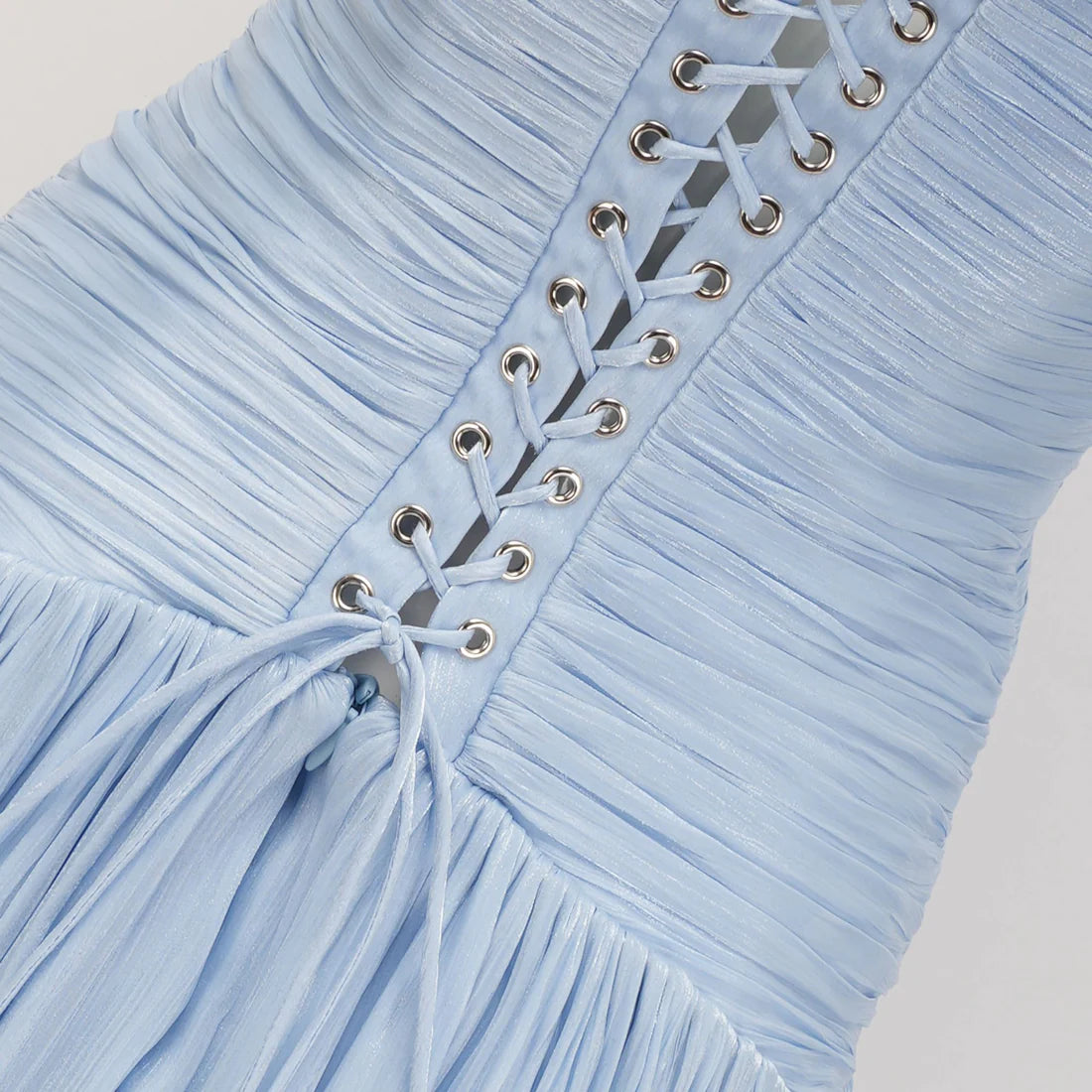 Terebenthine Blue Glossy Gathered Maxi Dress