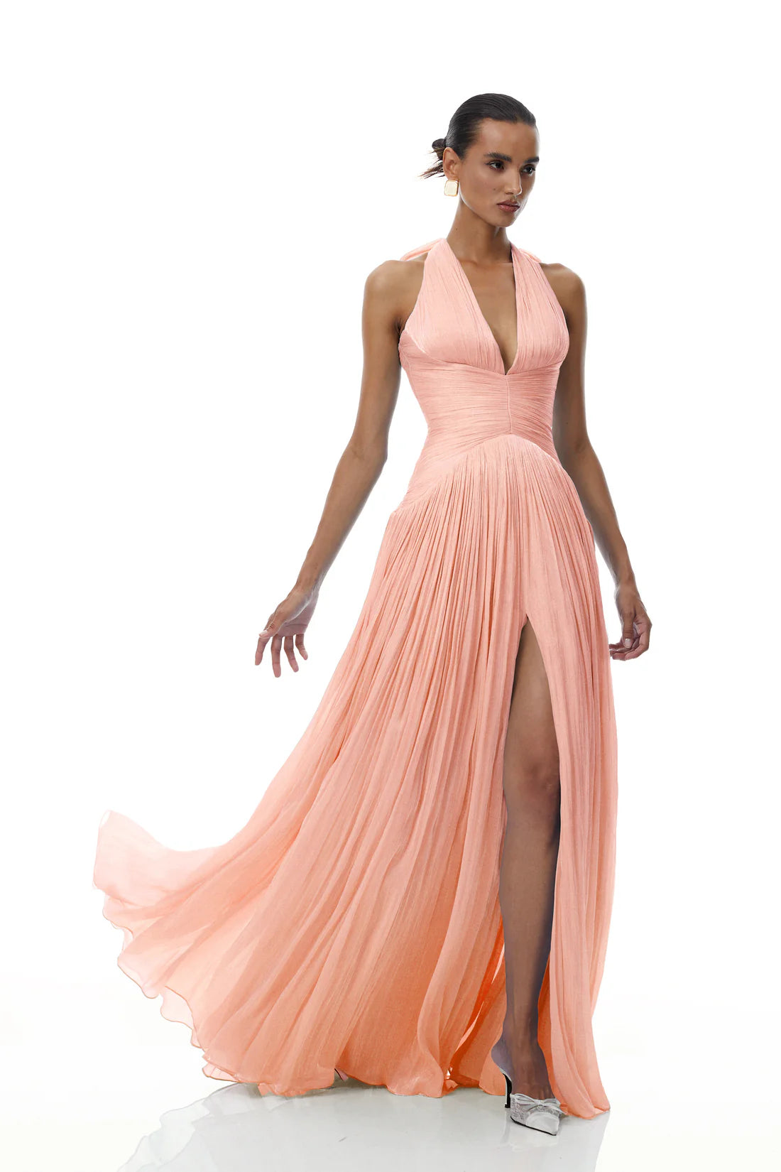 Terebenthine Pink Glossy Gathered Maxi Dress