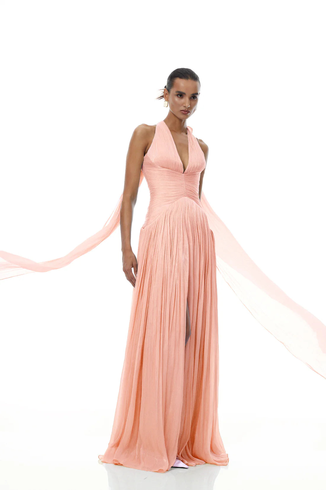 Terebenthine Pink Glossy Gathered Maxi Dress