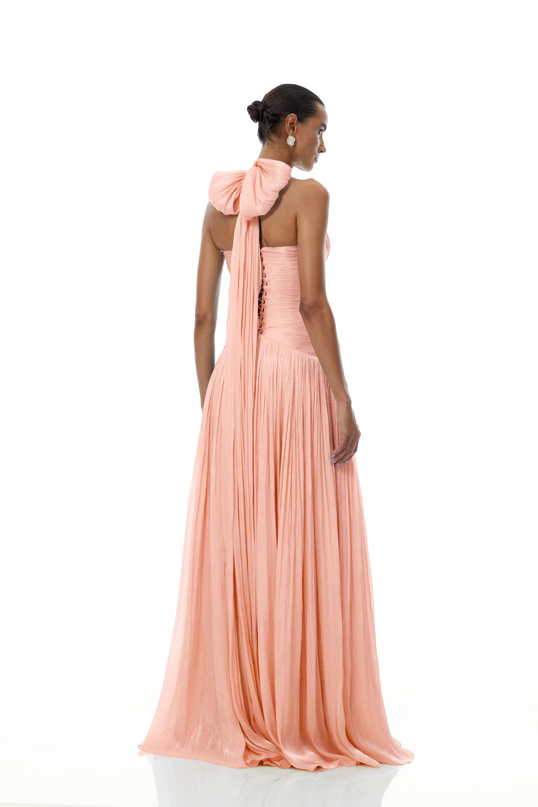 Terebenthine Pink Glossy Gathered Maxi Dress