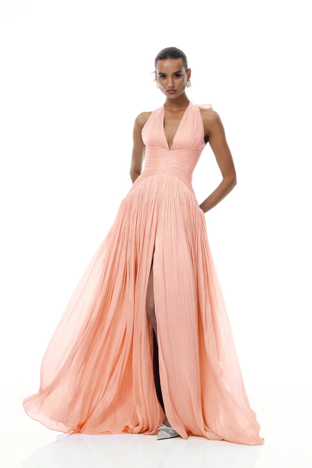 Terebenthine Pink Glossy Gathered Maxi Dress