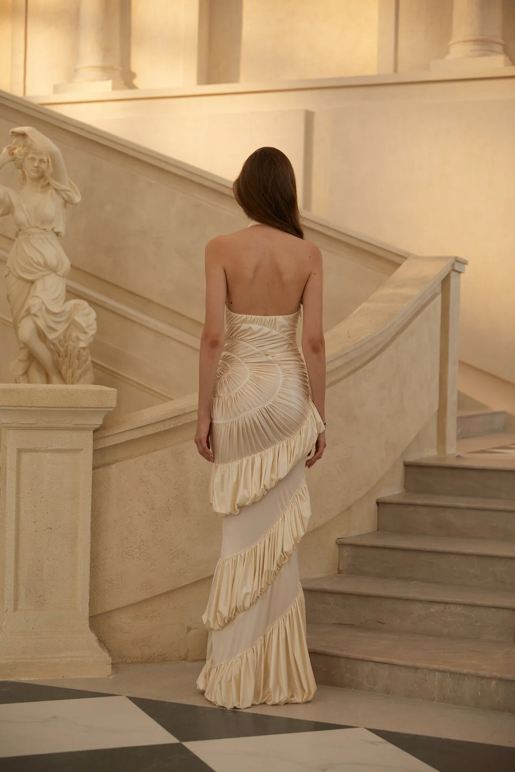 Vilhelmiina Cream White Halterneck Shirred Maxi Dress