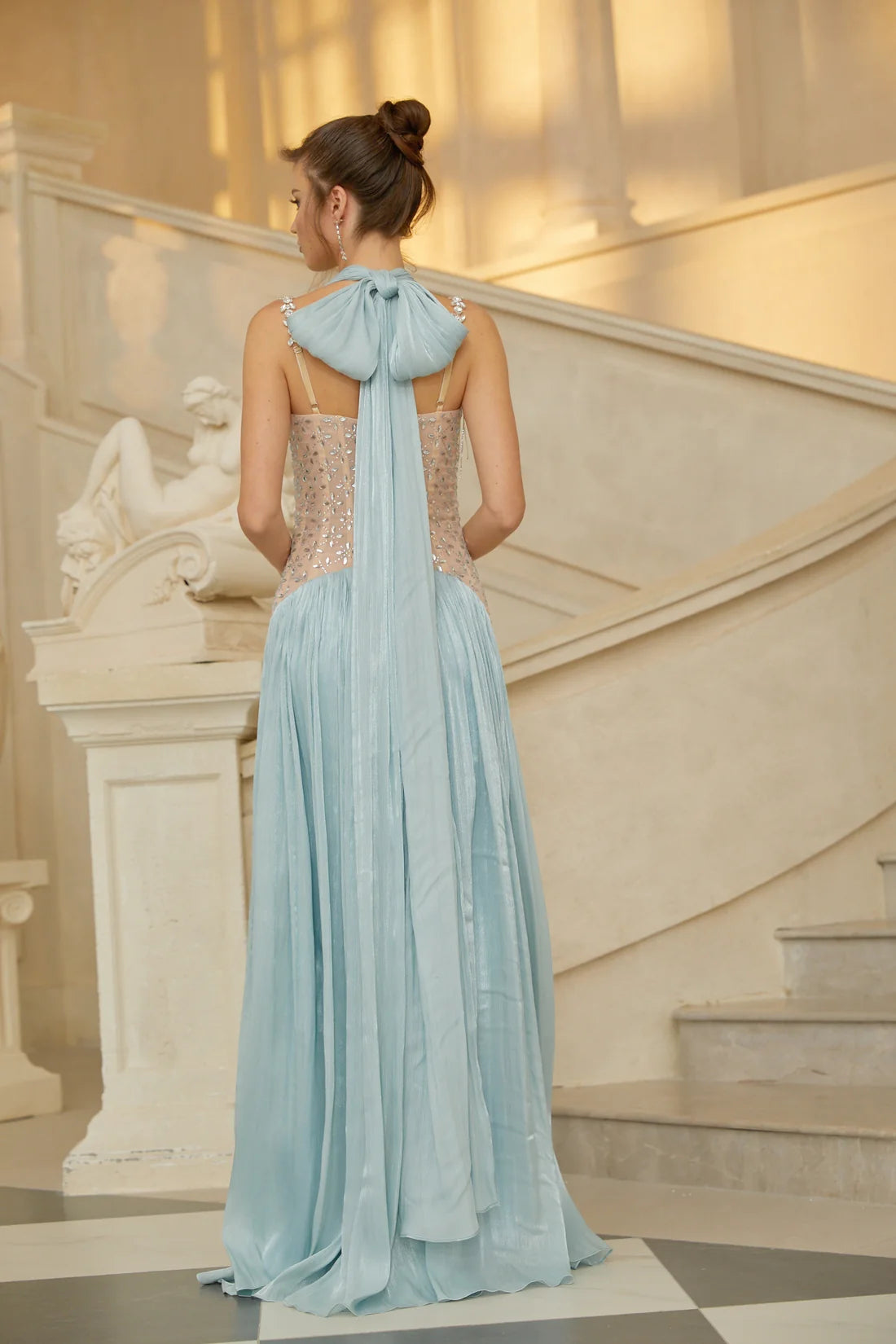 Gwenaelle Green Rhinestone Panel Maxi Dress