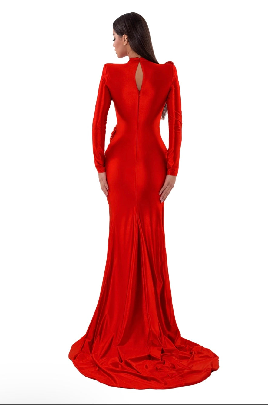 Albina Dyla Red Half High Neck Dress
