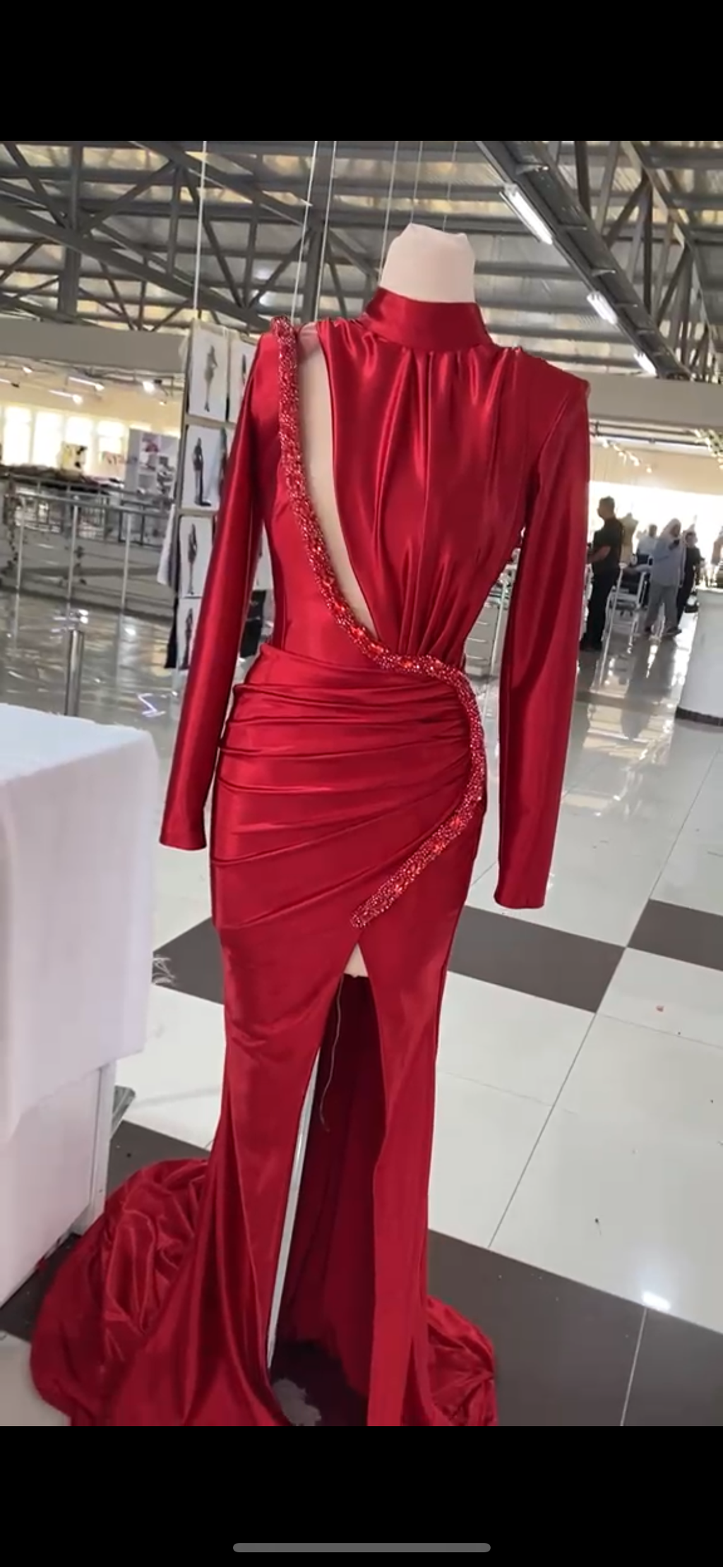 Albina Dyla Red Half High Neck Dress