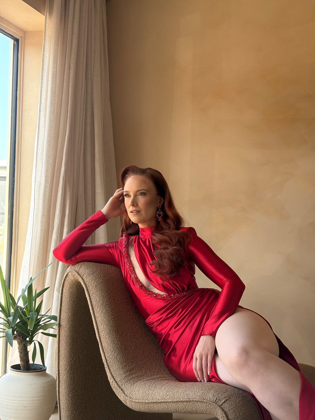 Albina Dyla Red Half High Neck Dress