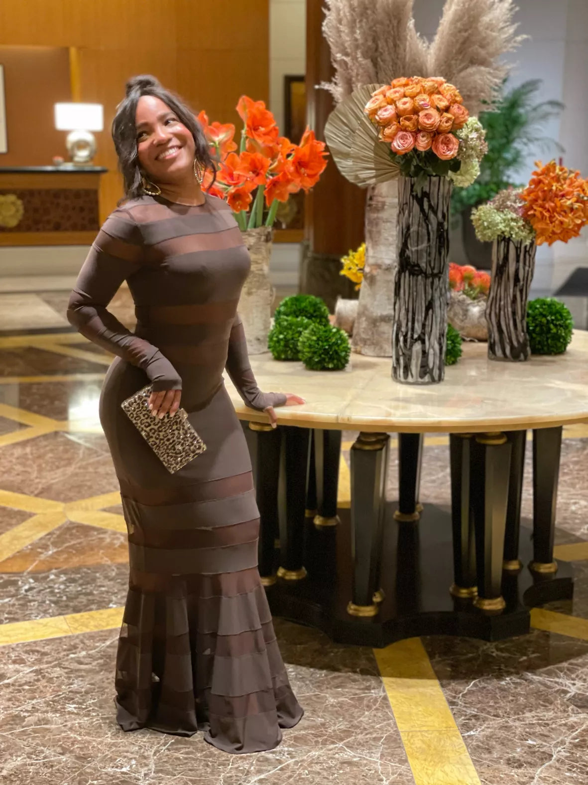 Norma Kamali Chocolate Mesh Dress UK12/14